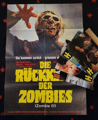 Zombie 3  - 4 lobby cards   +  cinema Poster  1981 Rückkehr der Zombies HORROR - Image 1 of 4