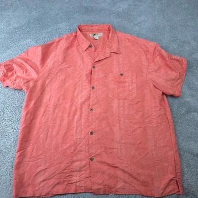 Joe Marlin Shirt Mens 3XL Coral Hawaiian Button Front Short Sleeve Jacquard - Image 1 of 4