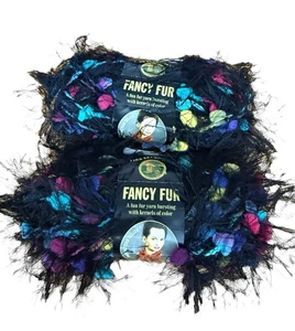 Lot 2 Lion Brand Fancy Fur Yarn Bold Black Eyelash Novelty Skeins 55 yds Each - Picture 1 of 5