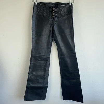 Rock look Vtg. Louis Lederhose Damen 38 Bootcut Low Waist Schnallenverschluss - Bild 1 von 4