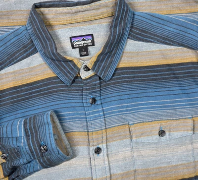 Camisa Patagonia Ligera Franela Fiordo Abotonada Para Hombres L Azul Rayas 54020 Foto 1 de 4