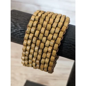 Vintage Stretch Bracelet - Chunky Tan Wooden Beads - Picture 1 of 13