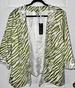 Silkland Sommer Jacke 3X Neu mit Etikett Baumwolle grün Zebra verziert Boho Glitzer Fab - Bild 1 von 7