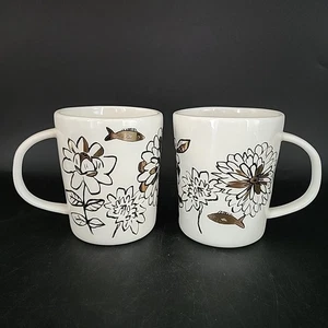2 Anthropologie Rhea Gold Fish Mugs Coffee Cups Marked 4” T 3.25”Diam - Picture 1 of 8