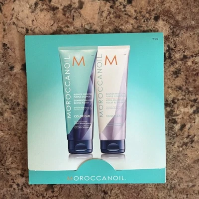 Moroccanoil BLONDE PERFECTING Purple Shampoo & Conditioner  Pack ~0.35oz/10ml ea - Image 1 of 2