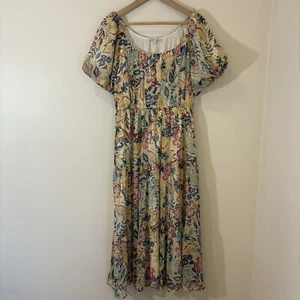Patrons of Peace Womens Floral Midi Dress Large Puff Sleeves Chiffon Romantic - Picture 1 of 10