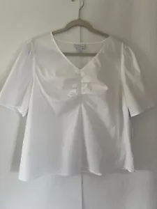 LIZ CLAIBORNE T-SHIRT/BLOUSE SHORT SLEEVE V-NECK COTTON BLEND WHITE TOP L $44 - Picture 1 of 10