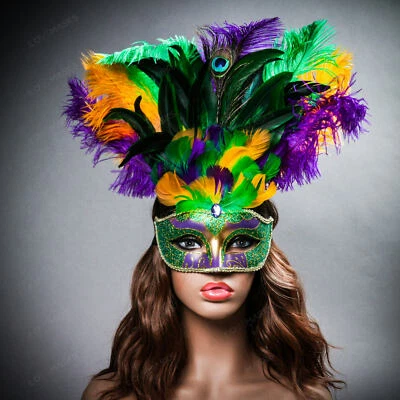 Venetian Mardi Gras Top Peacock Large Feather Masquerade Ball New Year Party - Image 1 of 4