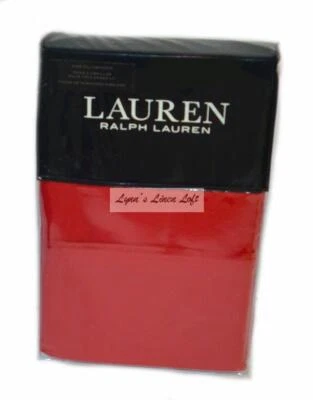 RALPH LAUREN Dunham Admiral Red KING PILLOWCASES NEW COTTON SATEEN CHRISTMAS RED - Image 1 of 3