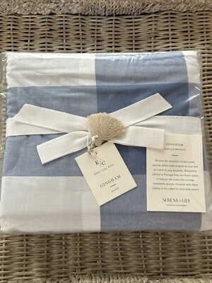 Serena & Lily Gingham Check Duvet Cover King French Blue NEW Tags and Packaging