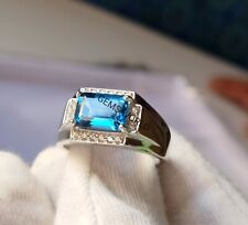 Swiss Blue Topaz Silver Ring, 925 Sterling Silver Ring, Men Ring, Men Jewelry