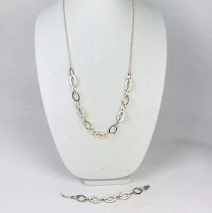 SAQ Necklace Bracelet Set White Enamel And Gold Tone Links Cable Chain 28” - Picture 1 of 5