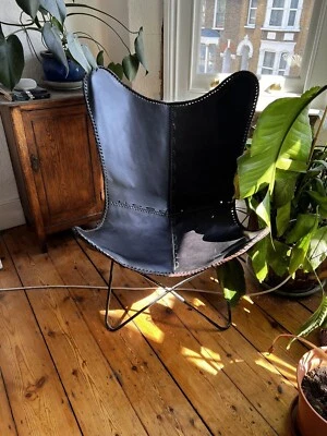 New Butterfly Chair Brown Wonderful Vintage Leather With Folding Iron Frame - Image 1 of 4