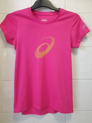 Asics Women's Active Wear Running Yoga Hot Pink Logo Tshirt Top Motiondry Sz XS - Image 1 of 4