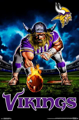 Minnesota Vikings FEROCIOUS FOOTBALL NFL Football Theme Art 22x34 Wall POSTER Cover