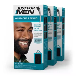 M-60 Jet Black, Just For Men Mustache and Beard Coloring for Gray Hair,Pack of 3 - Picture 1 of 6