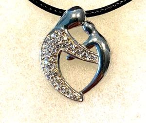 Sterling Mother & Child Pendant  CZ Accents 1 Inch Long on Cord -  2.9 Grams - Picture 1 of 10