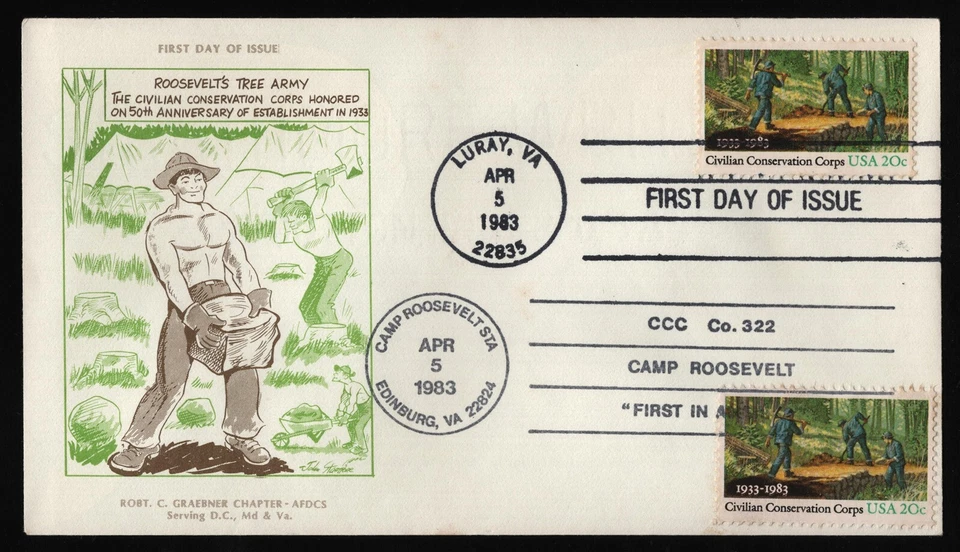 #2037 20c Civ. Conservation Corps-Dual Cancel, AFDCS FDC *ANY 5=FREE SHIPPING** - Image 1 of 1