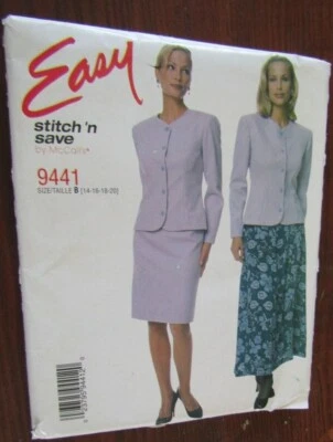 1998 McCall's Easy Stitch 'n Save Pattern 9441 MISSES' JACKET & SKIRTS Sz 14-20 - Image 1 of 4