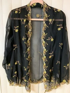 Women’s Sheer Kimono Jacket , Unbranded, Handmade, W/embroidery, Small, Black - Picture 1 of 10