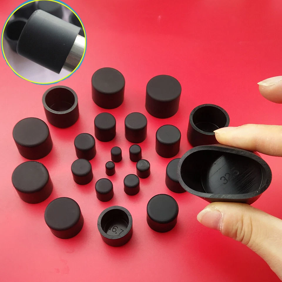 3-78mm Schwarz Gummi Rohr Endkappen Stuhlbeinkappen Stuhl Tisch Füße Rohrkappen - Bild 1 von 4