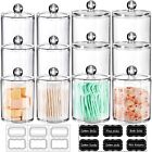 12 Pack Qtip Dispenser Apothecary Jars Bathroom Set with Labels - Clear Plast...