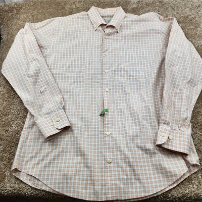 Camisa Peter Millar Abotonada Para Hombre Grande Naranja Cuadros Manga Larga Preppy Foto 1 de 4
