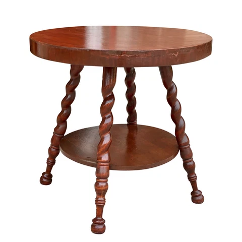 Antique Victorian Carved Mahogany Barley Twist Round Parlor Table Cover