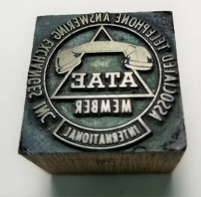 Vintage Wood Metal Printing Block - ATAE Assoc Telephone Answering Exchange  S1 - Image 1 of 2