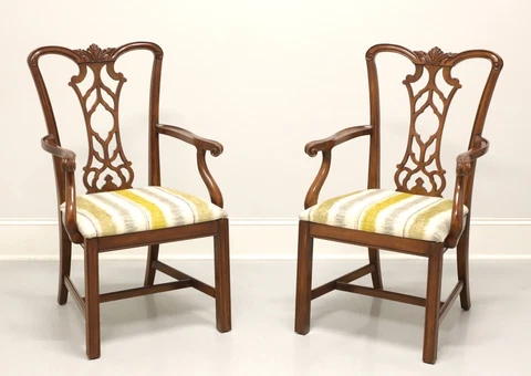 DREXEL HERITAGE Mahogany Chippendale Straight Leg Dining Armchairs - Pair Cover