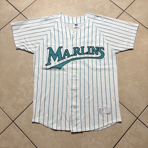 Vintage 90s Russell Athletic Florida Marlins Pin Stripe Baseball Jersey M VTG US - Picture 1 of 11