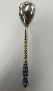 Carrito/cuchara antigua rusa de plata dorada y policromada con esmalte Cloisonne - Imagen 1 de 18