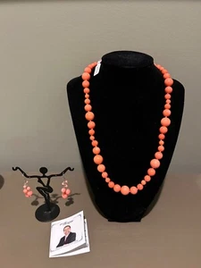 Gems En Vogue Michael Valitutti Bamboo Coral 18k Gold Palladium Necklace Earring - Picture 1 of 2