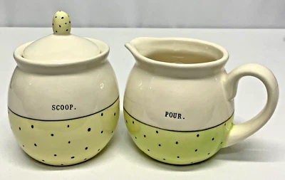 RAE DUNN POUR & SCOOP Crema de Azúcar a Lunares Verde/Amarillo Colección Artesanal Foto 1 de 4