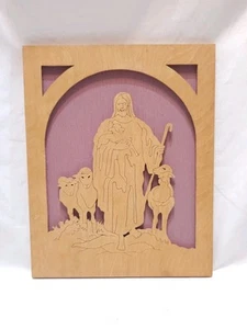 Vintage Hand Carved Jesus Good Shepherd by Harry Behm, North Woods Design Purple - Picture 1 of 4
