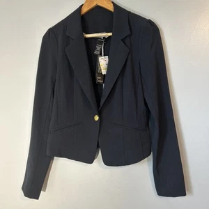 Blazer Jules And Leopold Navy Cropped un bottone crest oro, tasche donna taglia 6 - Foto 1 di 8