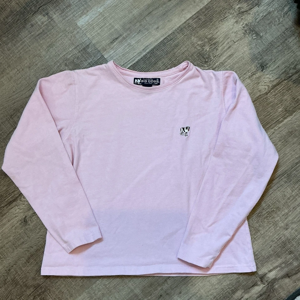 Camiseta vintage de algodón manga larga con logotipo bordado Big Dogs rosa para mujer S Foto 1 de 4