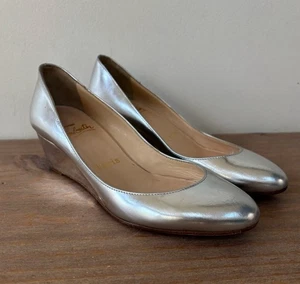 Christian Louboutin metallic silver low wedge heels 35.5 - Picture 1 of 7