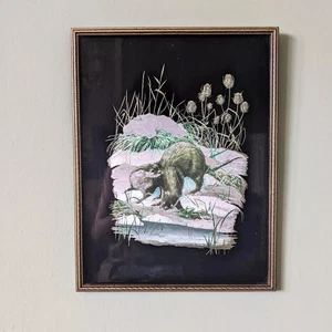 Obra de arte vintage OTTER enmarcada en laminada para colgar en la pared pintura de arte negra 33 cm x 25,5 cm - Imagen 1 de 4