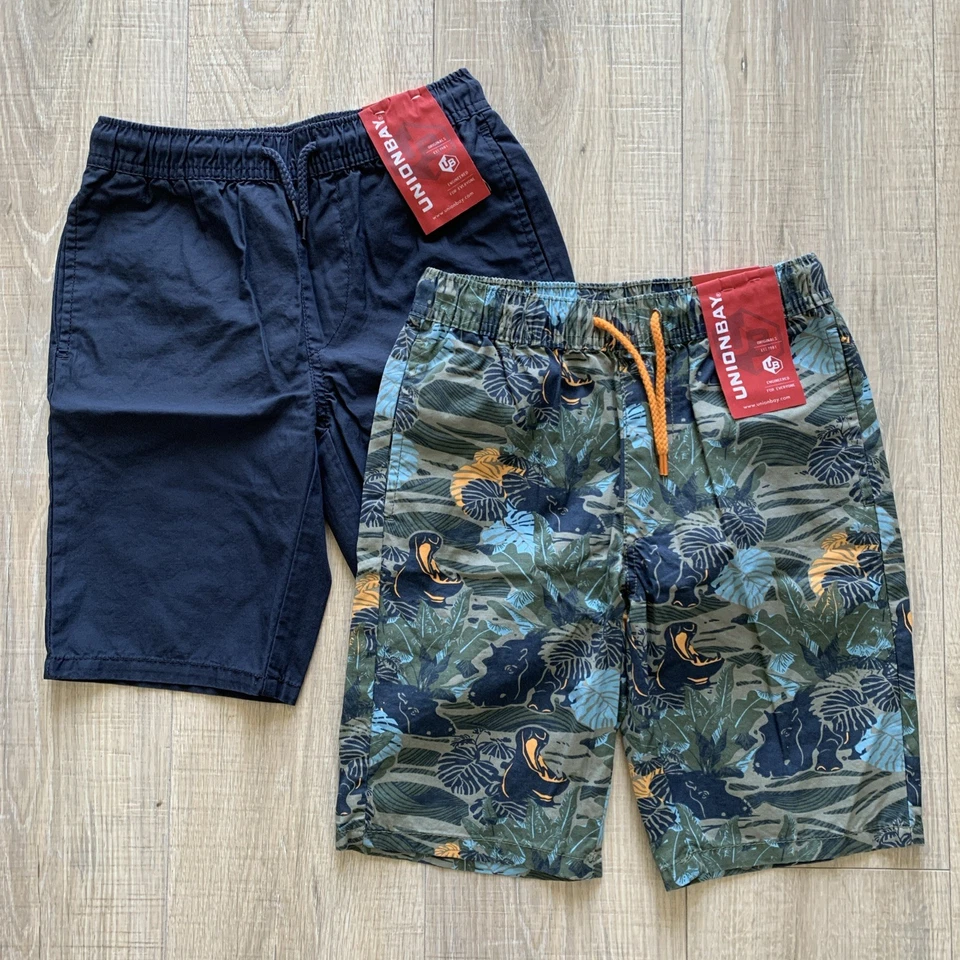 UnionBay Boy's Elastic Waist Cotton Shorts(BLUE GRAY M 10/12)