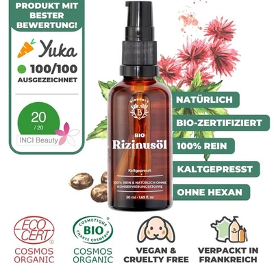 Bionoble Bio Rizinusöl 50 ml 100 % Rein Kaltgepresst Für Haar Wimpern Bart