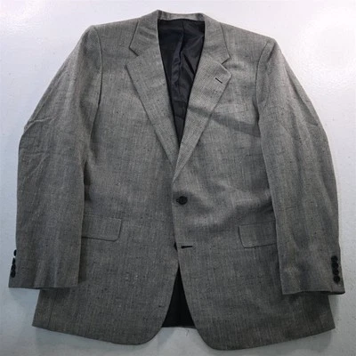 Jaqueta blazer masculina vintage Hickey Freeman 46L cinza espinha de peixe tweed de seda casaco esportivo - Imagem 1 de 4