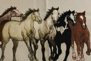 Panel HORSES 18x18 Canvas Fabric Wall Tote Pillow Cotton DIY John Saunders Art - Picture 1 of 5