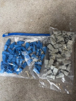 RJ45 Cat5e Ethernet Cable Plug Strain Relief Boots 50 Pack Gray 50 Pack Blue - Image 1 of 4