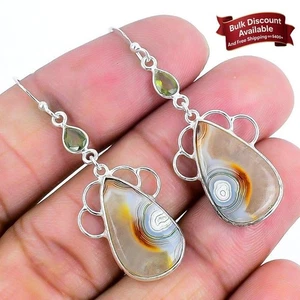Pendientes colgantes de cumpleaños de plata maciza 925 con piedras preciosas de ágata de encaje loco joyería - Imagen 1 de 7