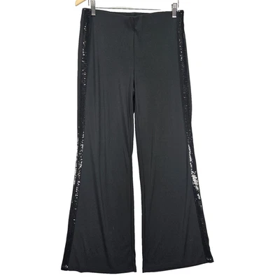 Lauren Ralph Lauren Sequin Stripe Tuxedo Wide Leg Pants Women Sz M Black Stretch - Image 1 of 4