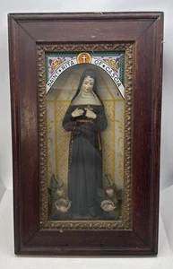 Antique Saint Rita of Cascia Quarter Sawn Oak Shadow Box / Shrine Made in Italy - Picture 1 of 15