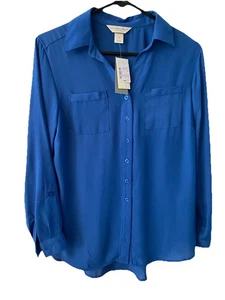 NWT Christopher & Banks Women’s Long Sleeve ButtonUp Blouse/Shirt Royal Blue PM - Picture 1 of 6
