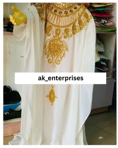 Kinder Georgette weiß Kaftan Dubai besonderes Mädchen Ramadan marokkanisches Hochzeitskleid - Bild 1 von 3