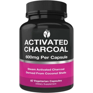 Pure organic activated carbon capsules -600 milligrams per capsule - Picture 1 of 3